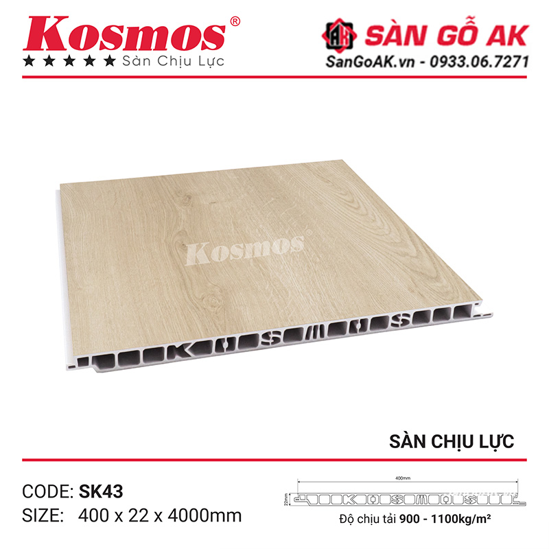 Sàn nhựa chịu lực gác lửng Kosmos SK43 vân gỗ sồi vàng nhạt